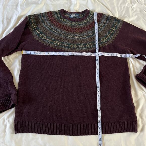 Vintage Polo Hand Knit Cashmere Wool Blend Maroon Fair Isle Sweater Men's XL - Picture 9 of 9